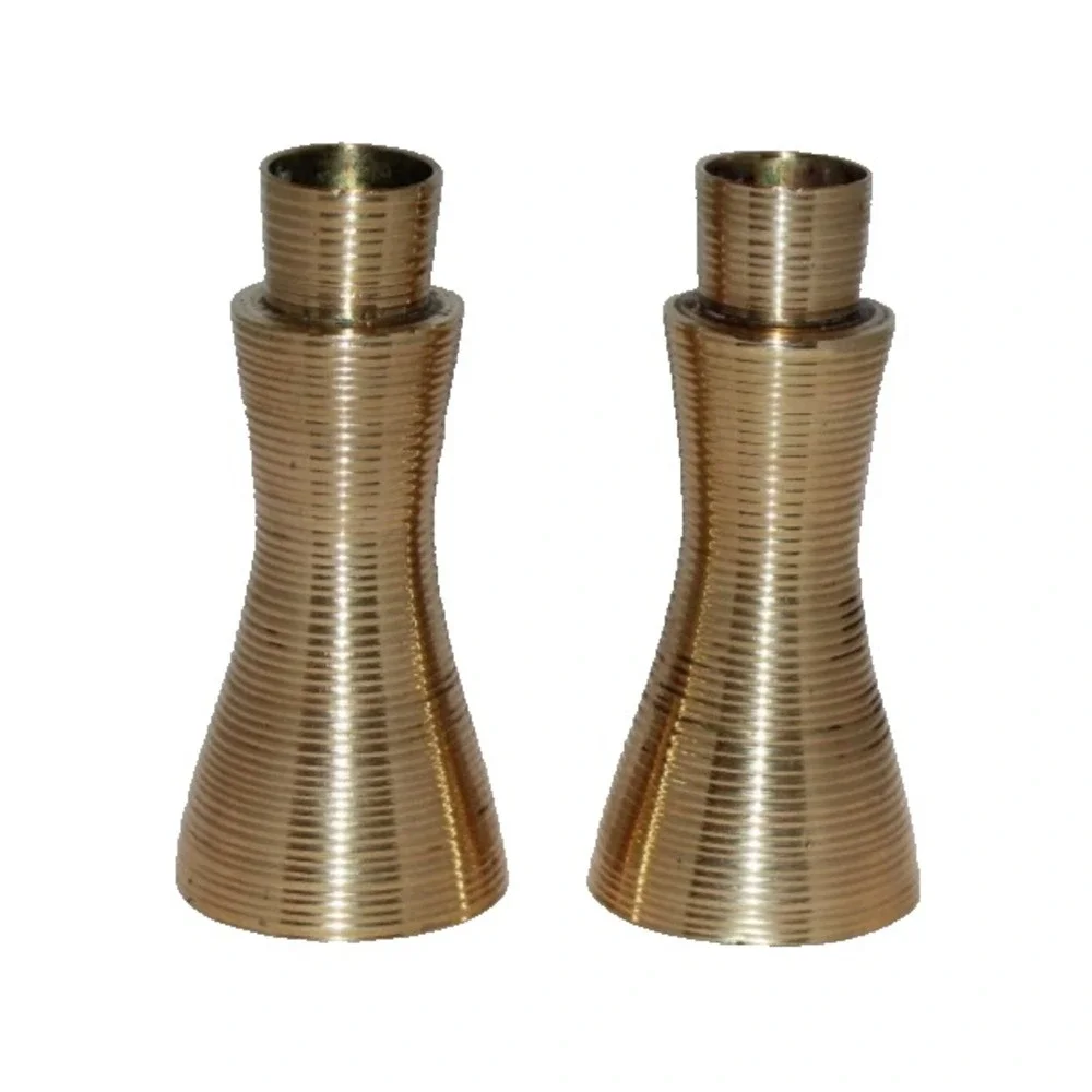 VTG brass bell candle holders of Sarna India ribbed textured MCM matching pair